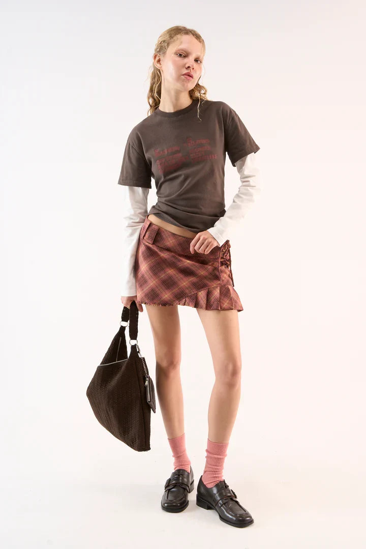 Scuffers Pleat Burgundy Checkered Skirt