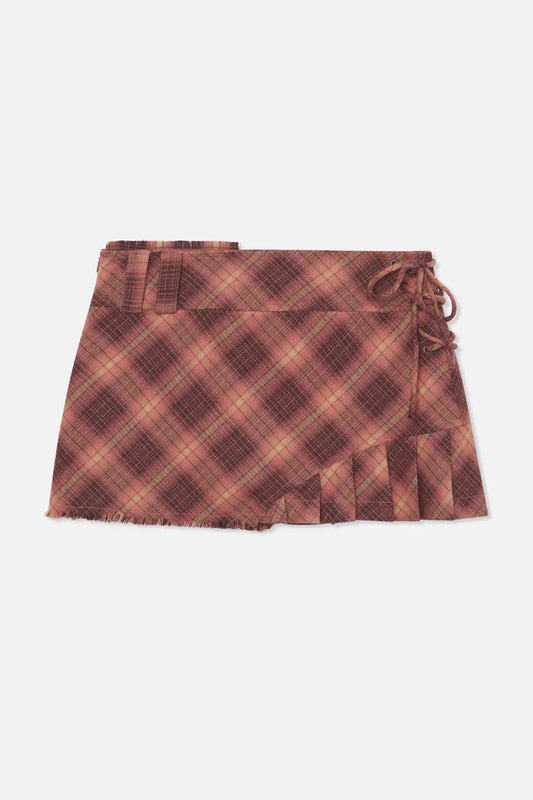 Scuffers Pleat Burgundy Checkered Skirt