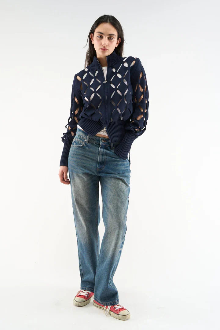 Scuffers Cambodia Holes Navy Zipper Knit